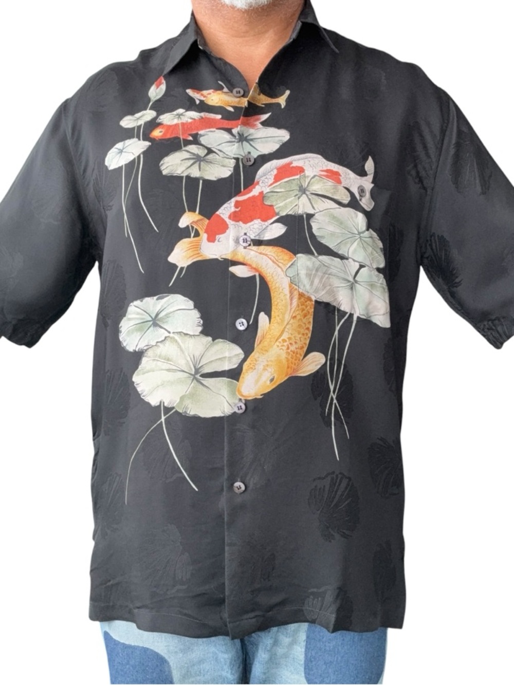 Black Koi Fish Button-Up Shirt